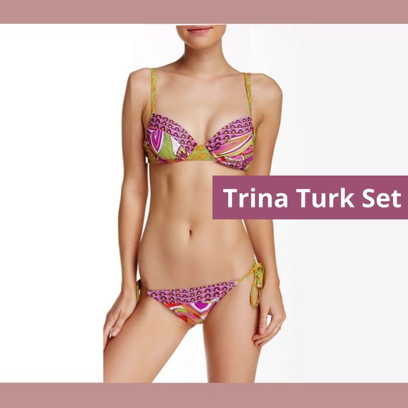 NWT 2PC Trina Turk [ 4 ] Amazonia Underwire Bikini Top & Tie Bikini‎ Bottom - Picture 1 of 10